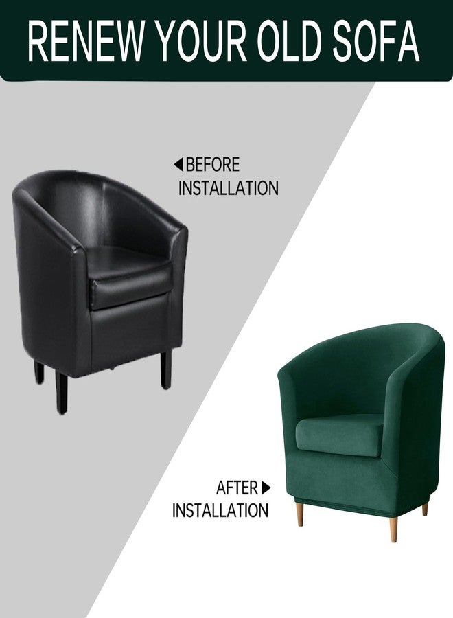 Deisy Dee 2 Piece Velvet Club Chair Slipcover Stretch Barrel Chair Covers Accent Chair Cover Removable Couch Furniture Protector Arm Chair Cover for Living Room (Kelly) - Image 3